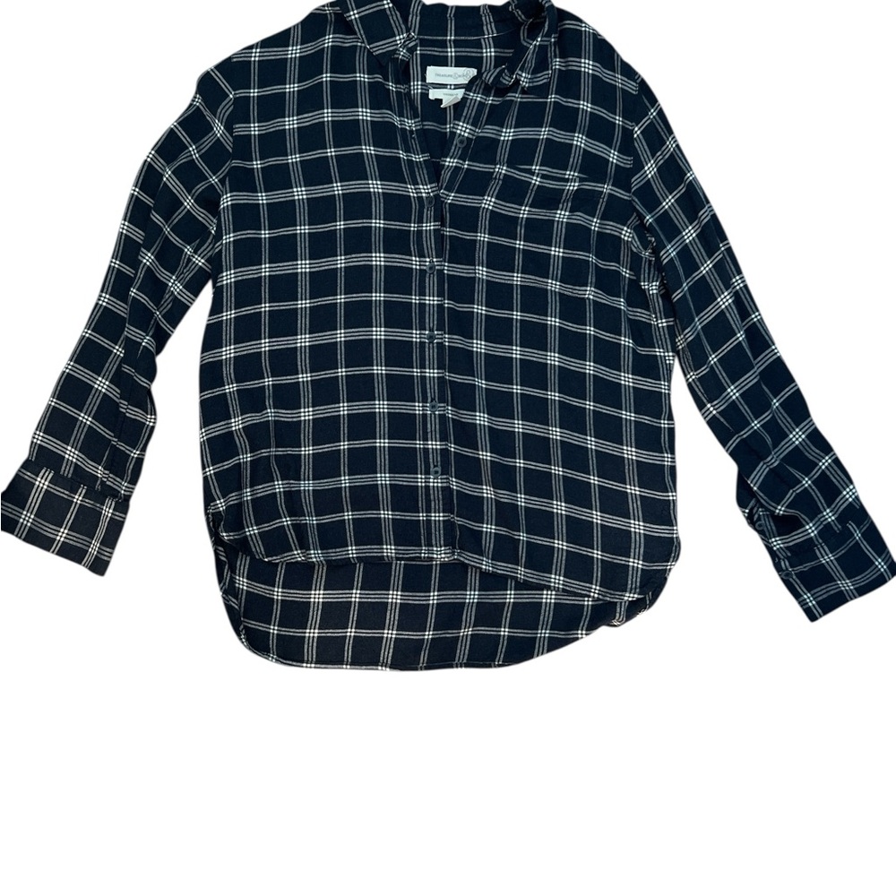Treasure & Bond Navy and White Button Down Shirt Classic Plaid